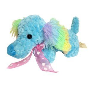 Dachshund Plush 9" Dog Blue Rainbow-Ears Scented Toy Pink Ribbon Love Valentines